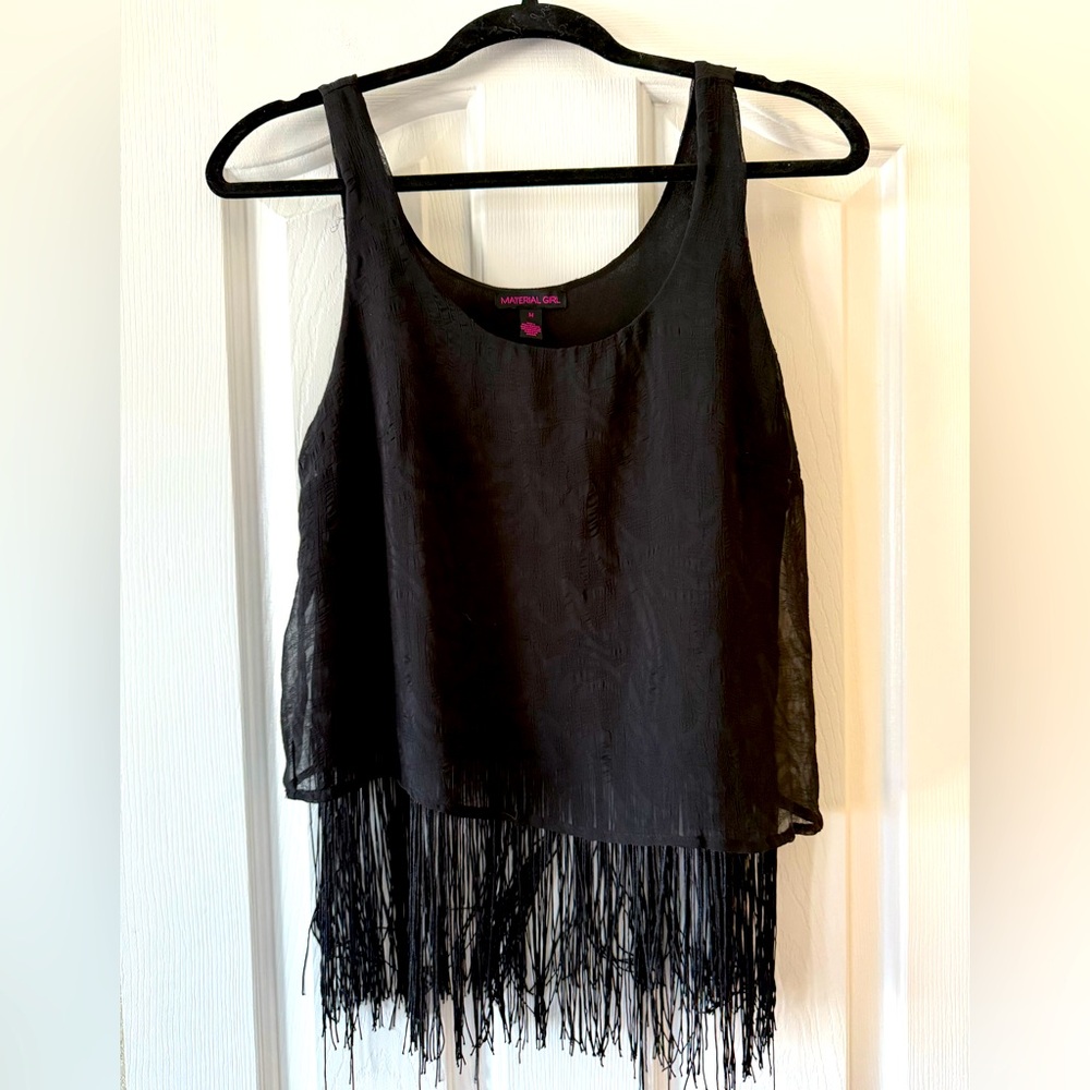 Black Fringe Sleeveless Tank Top